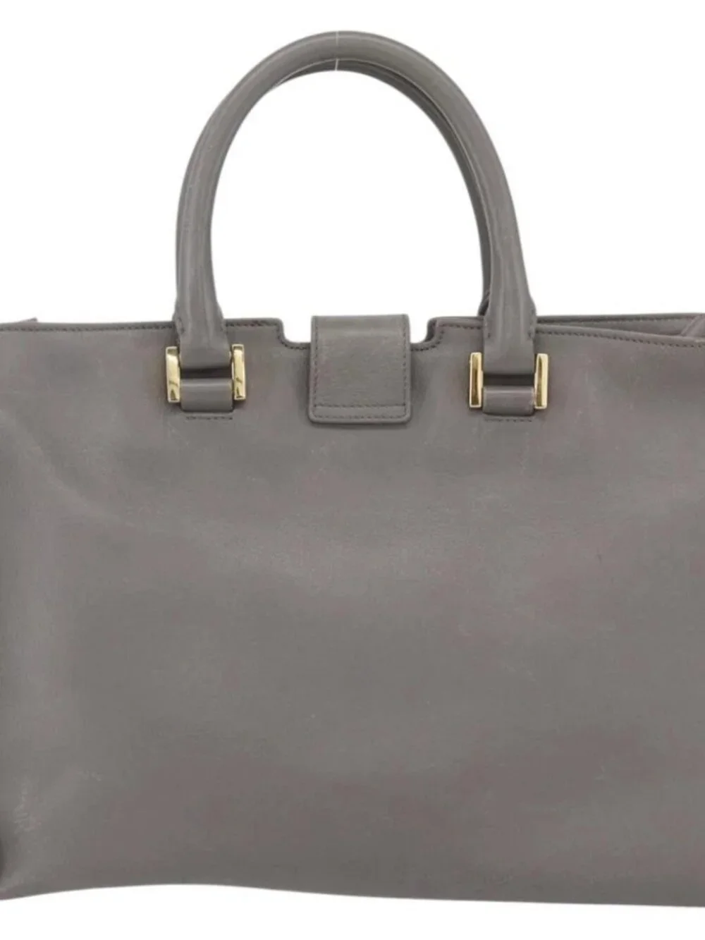 SAINT LAURENT Petit Cabas Hand Bag Leather 2way Gray Gold Auth - Picture 2 of 15